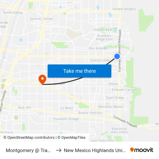 Montgomery @ Tramway to New Mexico Highlands University map