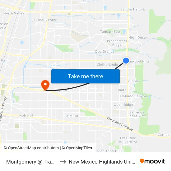 Montgomery @ Tramway to New Mexico Highlands University map
