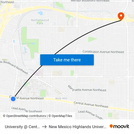 University @ Central to New Mexico Highlands University map