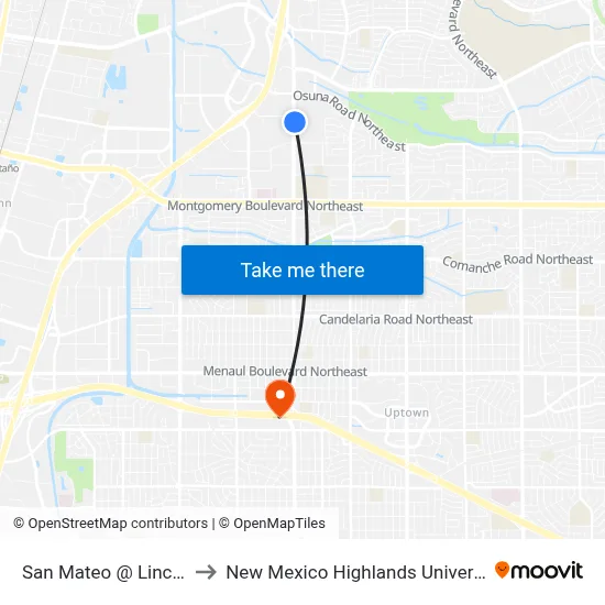 San Mateo @ Lincoln to New Mexico Highlands University map