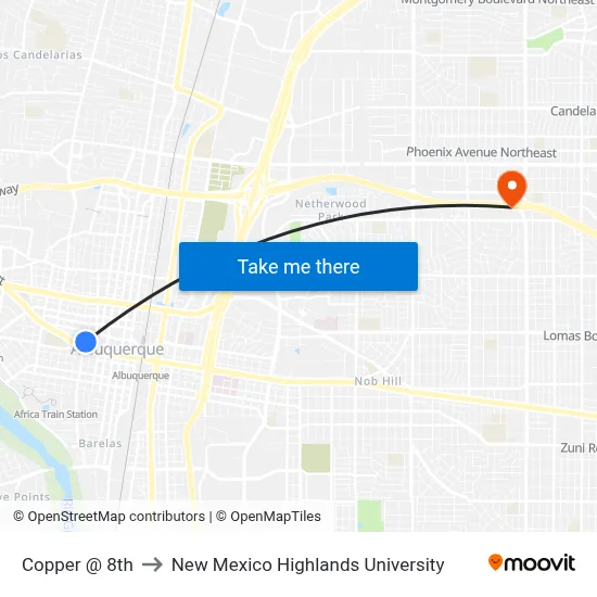 Copper @ 8th to New Mexico Highlands University map