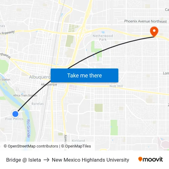Bridge @ Isleta to New Mexico Highlands University map