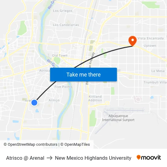 Atrisco @ Arenal to New Mexico Highlands University map