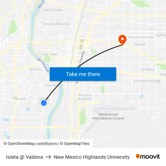 Isleta @ Valdora to New Mexico Highlands University map