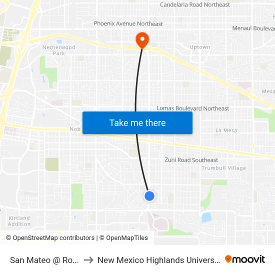San Mateo @ Ross to New Mexico Highlands University map