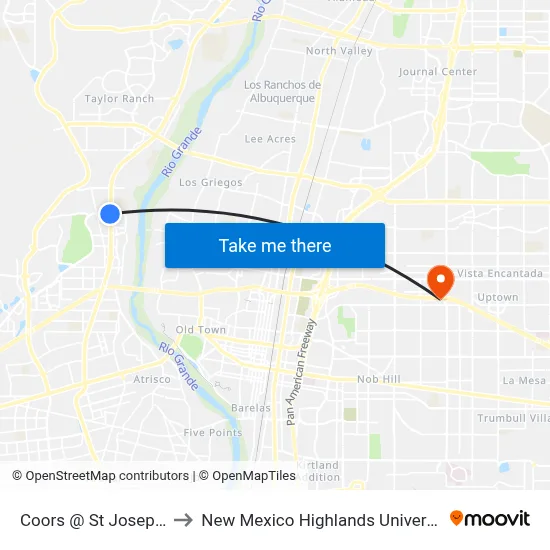 Coors @ St Josephs to New Mexico Highlands University map
