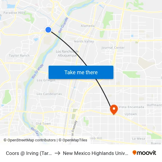 Coors @ Irving (Target) to New Mexico Highlands University map