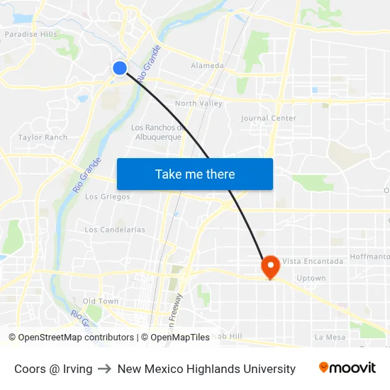 Coors @ Irving to New Mexico Highlands University map