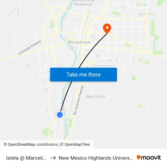 Isleta @ Marcelino to New Mexico Highlands University map