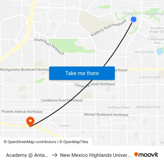 Academy @ Antares to New Mexico Highlands University map