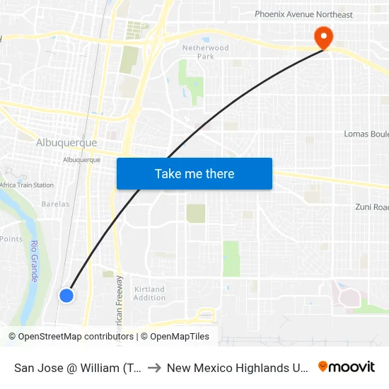 San Jose @ William (Topeka) to New Mexico Highlands University map