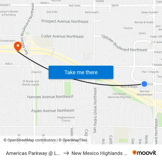 Americas Parkway @ Louisiana to New Mexico Highlands University map