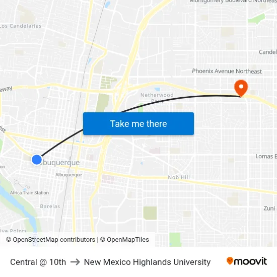 Central @ 10th to New Mexico Highlands University map