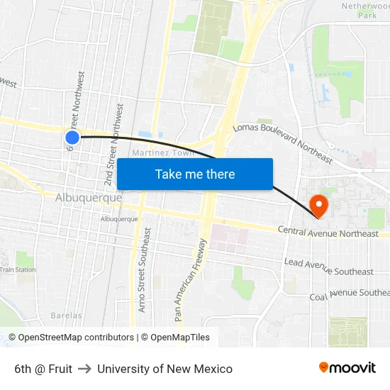 6th @ Fruit to University of New Mexico map