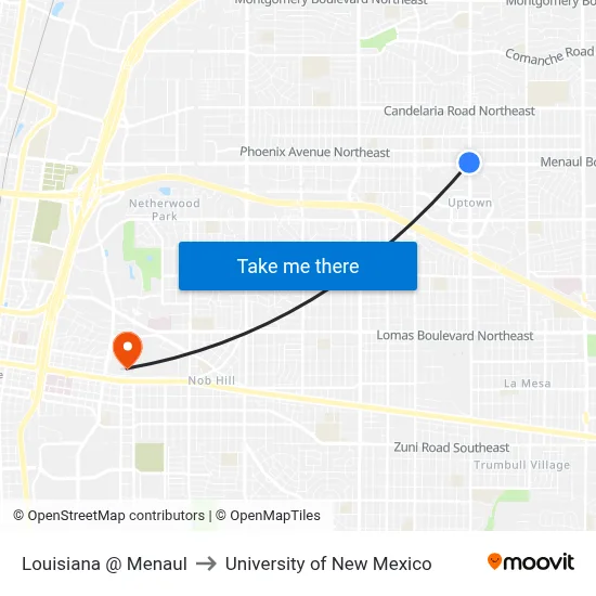 Louisiana @ Menaul to University of New Mexico map