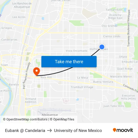 Eubank @ Candelaria to University of New Mexico map