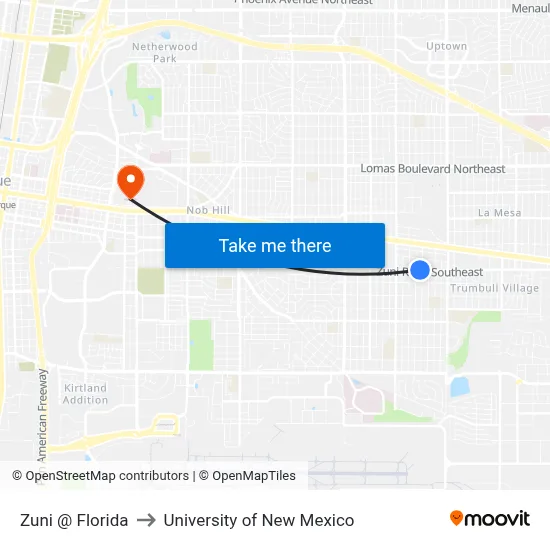 Zuni @ Florida to University of New Mexico map