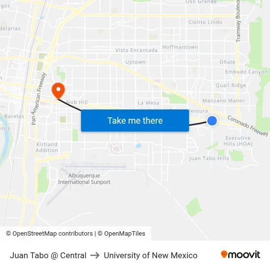 Juan Tabo @ Central to University of New Mexico map