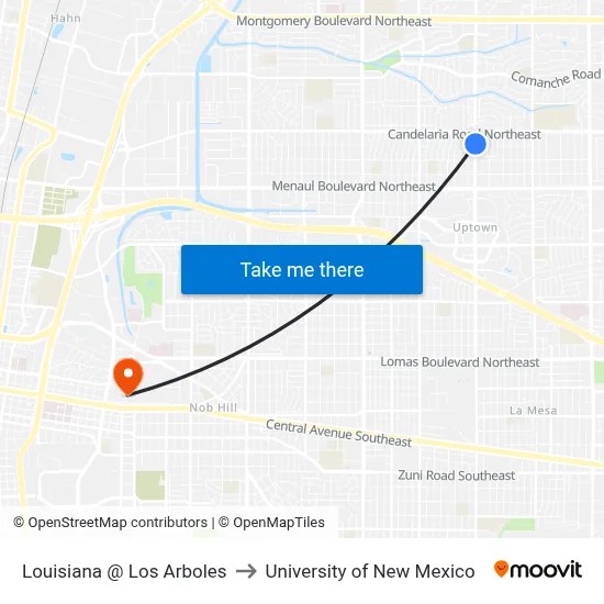 Louisiana @ Los Arboles to University of New Mexico map