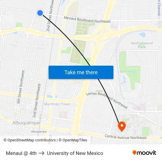 Menaul @ 4th to University of New Mexico map