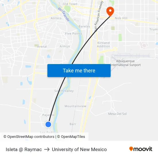 Isleta @ Raymac to University of New Mexico map