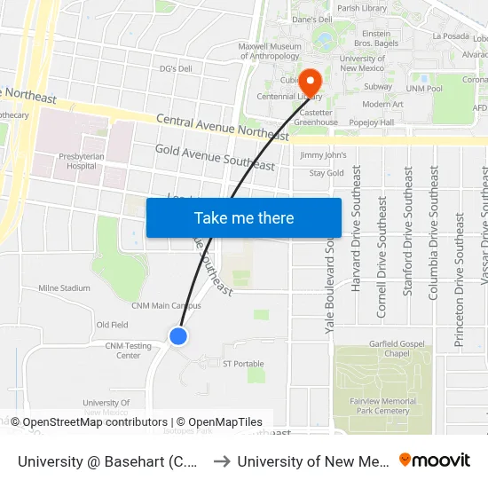 University @ Basehart (C.N.M.) to University of New Mexico map