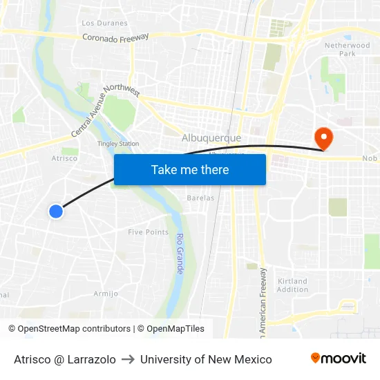 Atrisco @ Larrazolo to University of New Mexico map