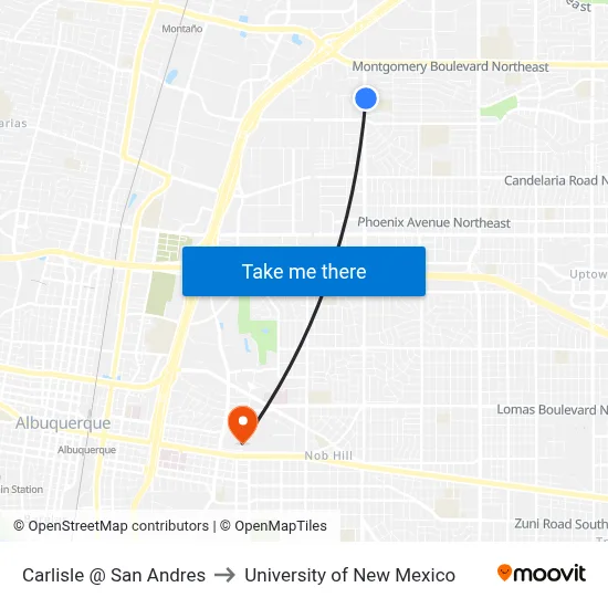 Carlisle @ San Andres to University of New Mexico map