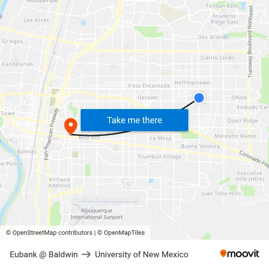 Eubank @ Baldwin to University of New Mexico map