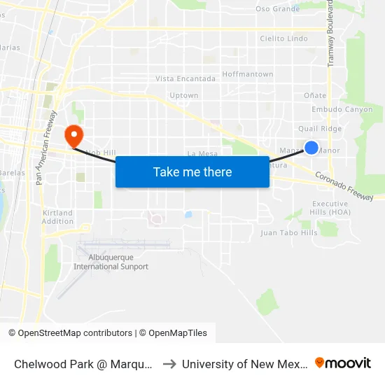 Chelwood Park @ Marquette to University of New Mexico map