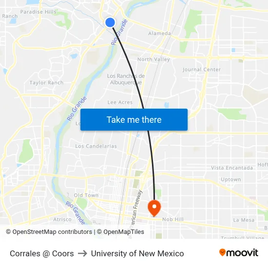 Corrales @ Coors to University of New Mexico map
