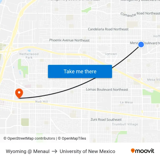 Wyoming @ Menaul to University of New Mexico map