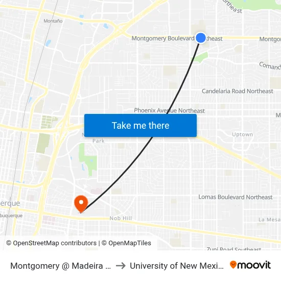 Montgomery @ Madeira Dr to University of New Mexico map
