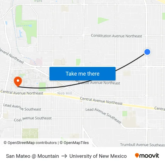 San Mateo @ Mountain to University of New Mexico map