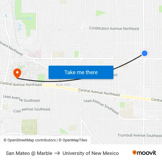 San Mateo @ Marble to University of New Mexico map