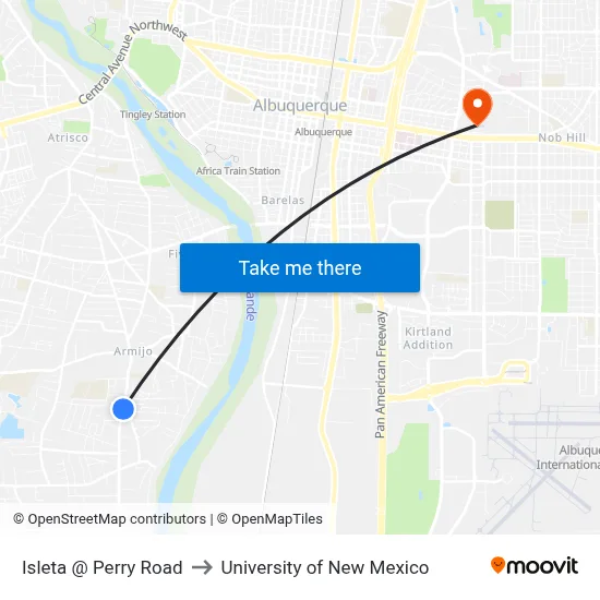 Isleta @ Perry Road to University of New Mexico map