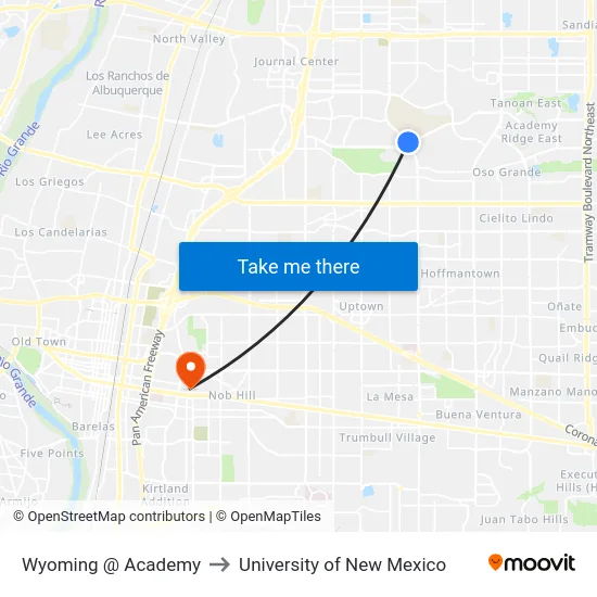 Wyoming @ Academy to University of New Mexico map