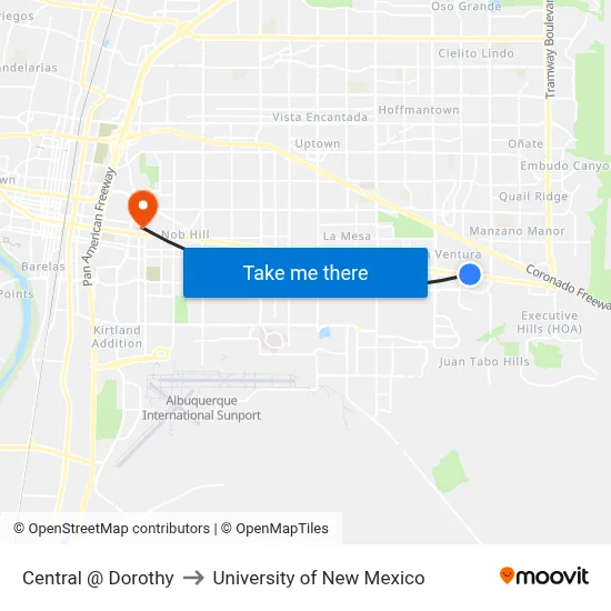 Central @ Dorothy to University of New Mexico map