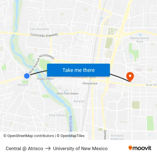 Central @ Atrisco to University of New Mexico map