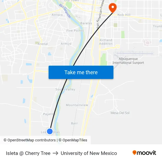 Isleta @ Cherry Tree to University of New Mexico map