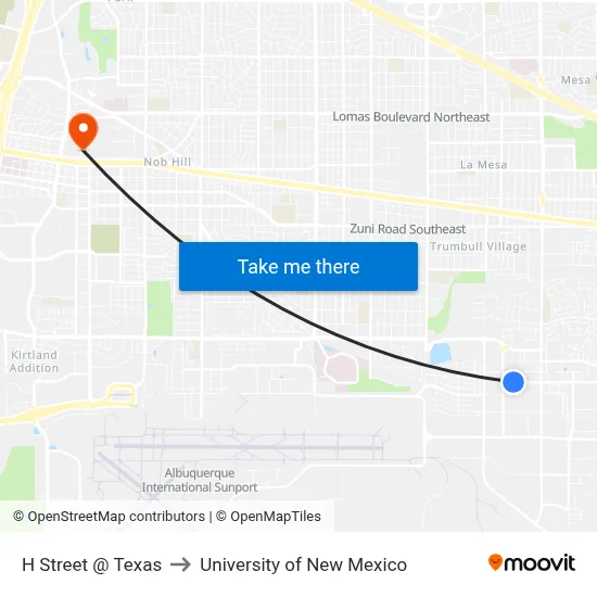 H Street @ Texas to University of New Mexico map