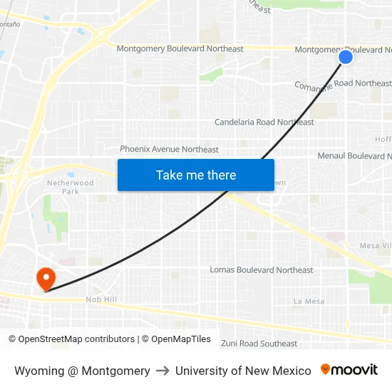 Wyoming @ Montgomery to University of New Mexico map