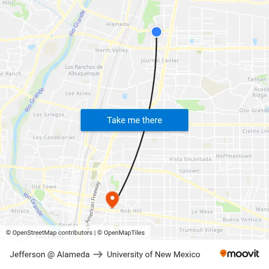 Jefferson @ Alameda to University of New Mexico map