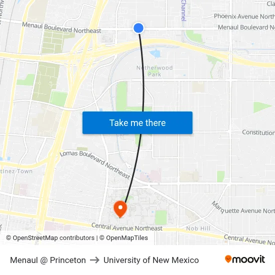 Menaul @ Princeton to University of New Mexico map