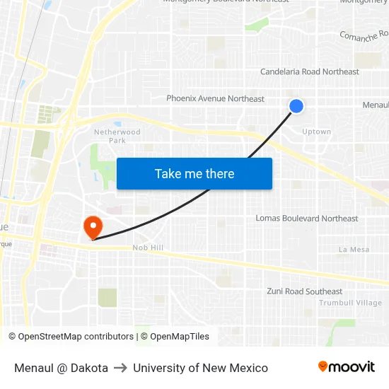 Menaul @ Dakota to University of New Mexico map
