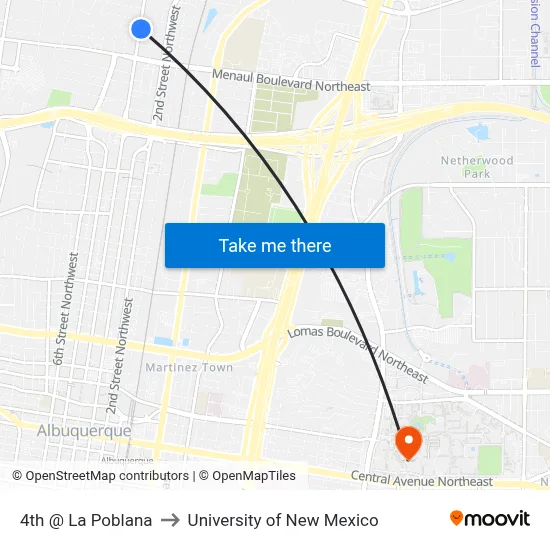 4th @ La Poblana to University of New Mexico map