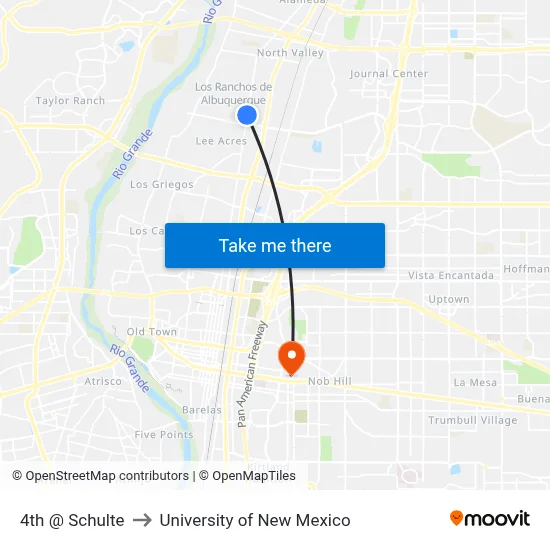 4th @ Schulte to University of New Mexico map