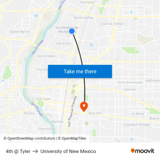 4th @ Tyler to University of New Mexico map