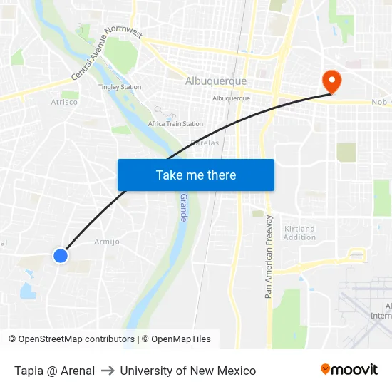 Tapia @ Arenal to University of New Mexico map