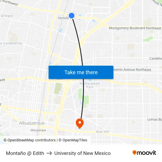 Montaño @ Edith to University of New Mexico map